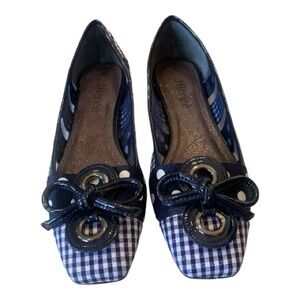 J.Renee Navy and White Gingham Flats Slip On with Bow Accent Polka Dot Size 8.5